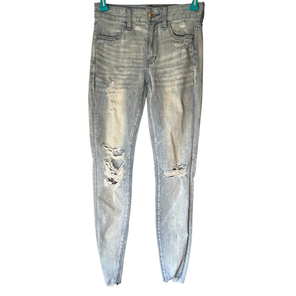 American Eagle Light Acid Wash Distressed 360° Next Level Stretch Jegging Sz 2